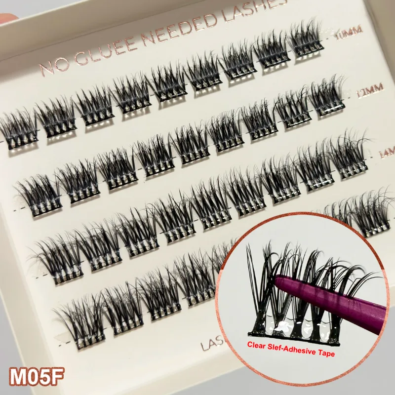 Self Adhesive Cluster Lashes Wide Pre‑glued Tap Natural DIY Eyelash Extension No Glue Need Eyelashes Press On Manga Lashes