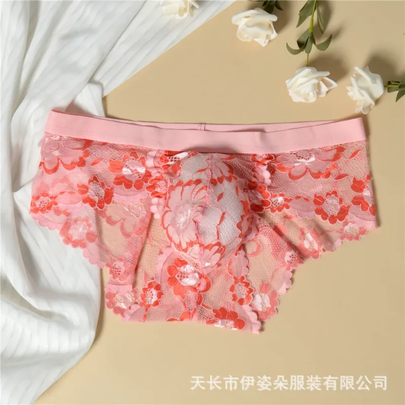 Renda sexy roupa interior suave dos homens bolsa calcinha perspectiva fina floral homem briefs tentação malha baixa ascensão respirável cuecas — image 8