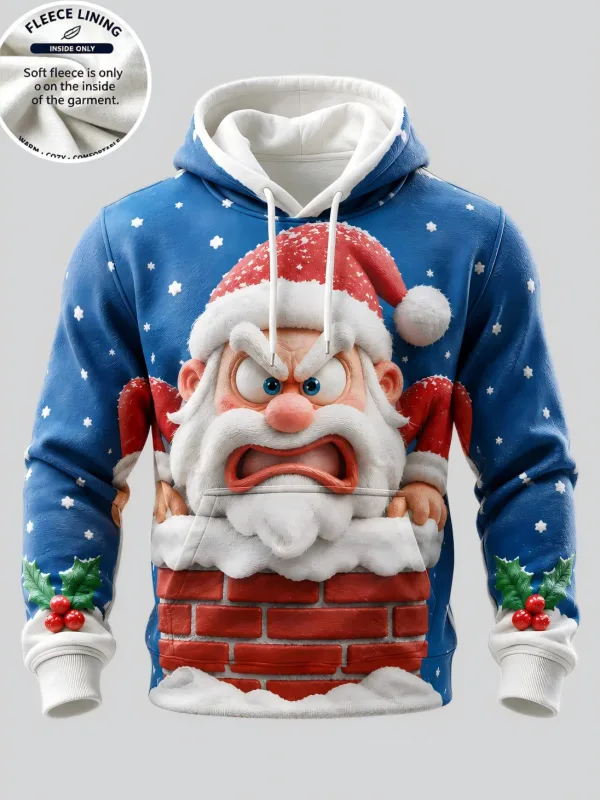 Men Fleece Lined Hoodie Angry Santa Chimney Print Pullover Hooded Sweatshirt Christmas Party Hoody — image 5