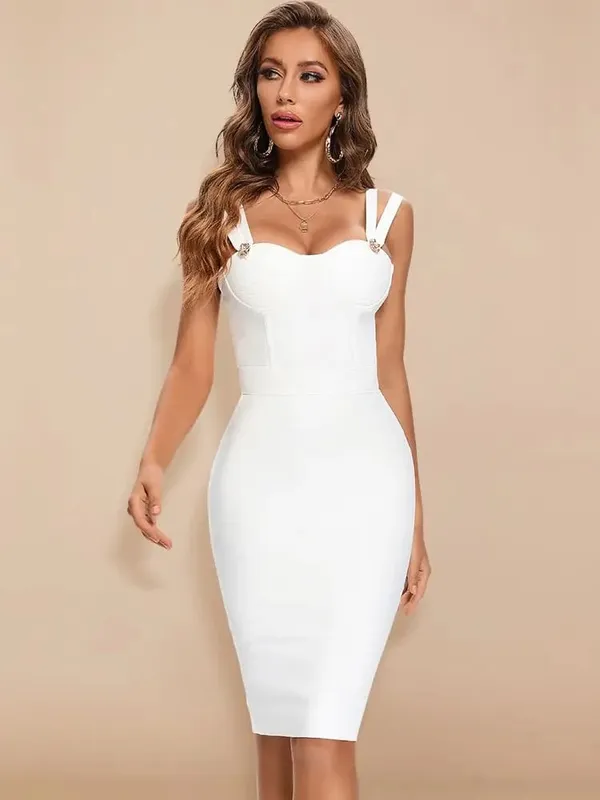 Summer White Rhinestone Bandage Evening Dress Women Luxury Maxi Spaghetti Strap Red Club Celebrity Evening Party Vestido — image 9