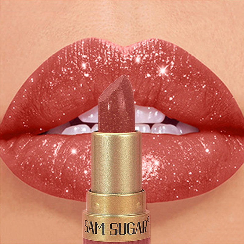 Diamond Pink Lipstick Chocolate Brown Metallic Glitter Lipstick Long-Lasting Waterproof Shimmer Pearl Sparkling Lip Gloss Makeup — image 7