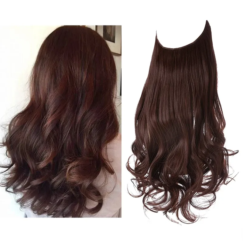 Synthetic No Clip Wave Hair Extensions Ombre Natural Blonde One Piece False Hairpiece Fish Line Fake Hair Piece