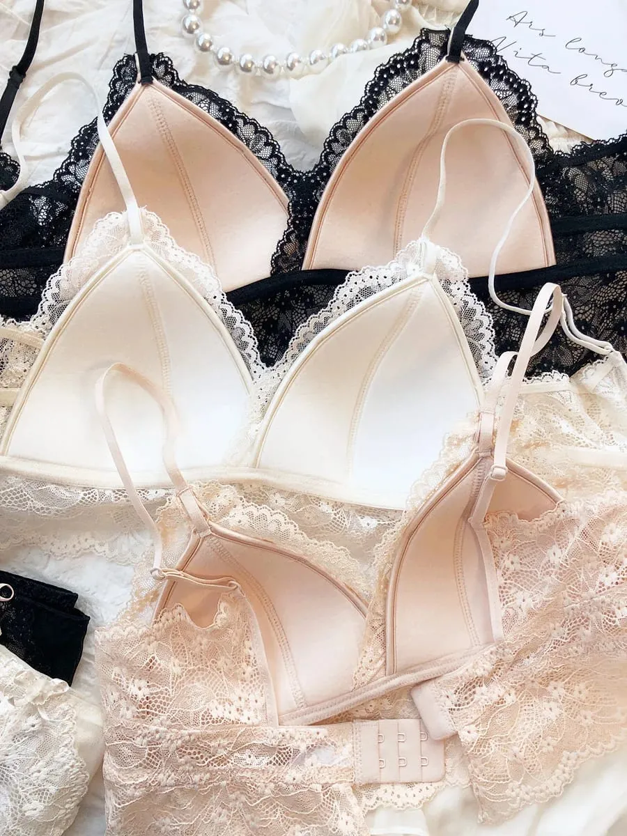 French Lace Triangular Cup Push Up Bra Set Women Sexy Lingerie Summer Comfort Fine Shoulder Strap Bras Backless Underwear Sets — image 2