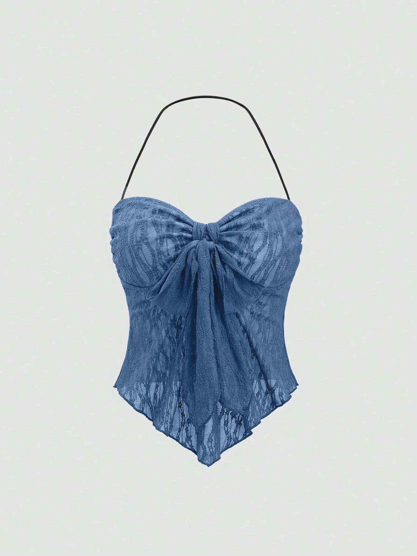 Wanita Halter Sayang Leher Depan Busur Ruched Renda Slim Fit Hem Tidak Teratur Cami Top dengan Built In Bra 2026 liburan Musim Panas Solid — image 2