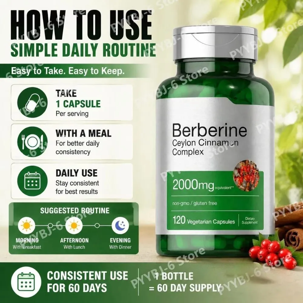 Berberine Ceylon Cinnamon Complex 2000mg Vegetarian Capsules Non-GMO Gluten Free Daily Wellness Supplement for Adults 120 Count