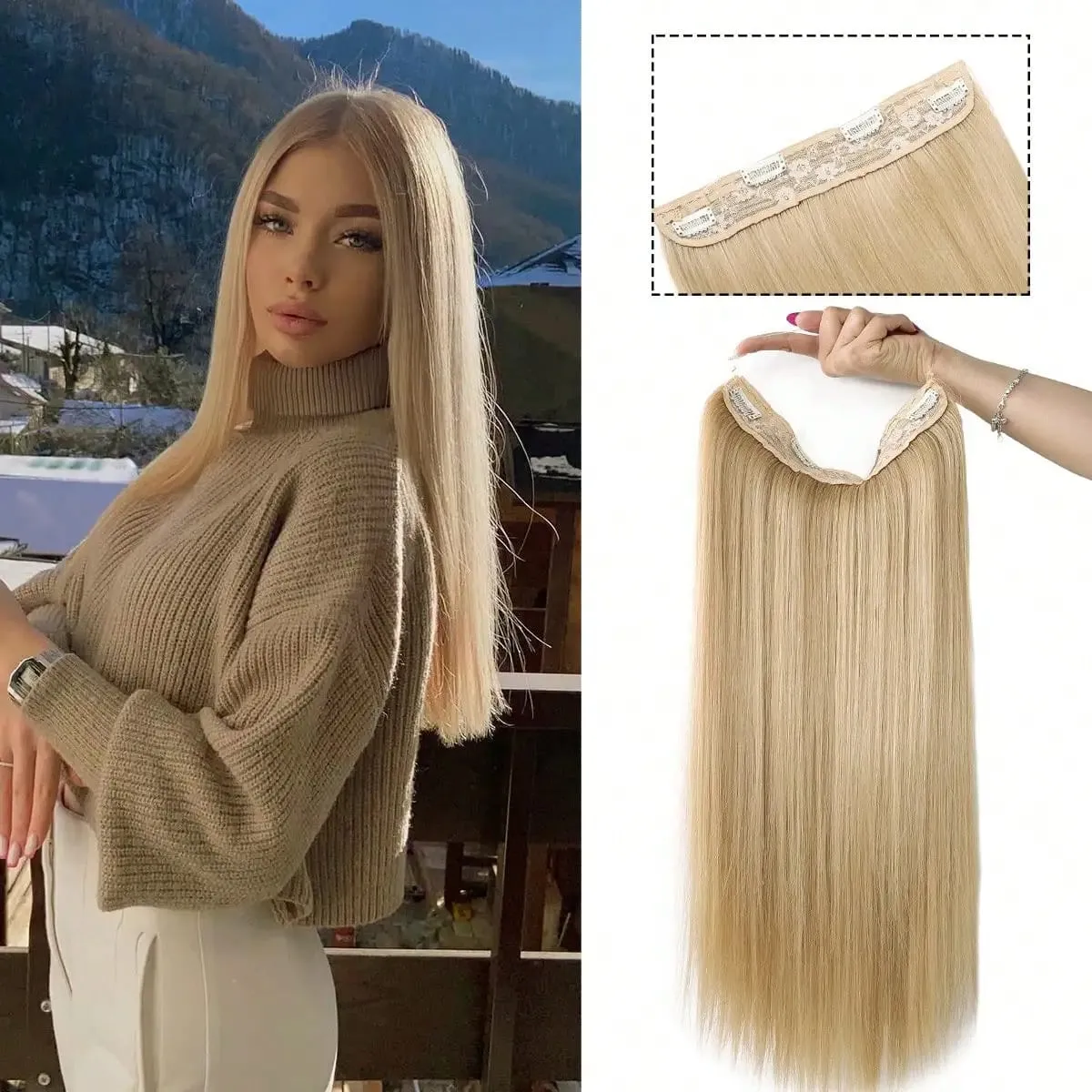 Invisible Wire Hair Extensions Adjustable Size Removable Secure Clips in 24 Inch Straight Secret Hairpiece for Women — image 2