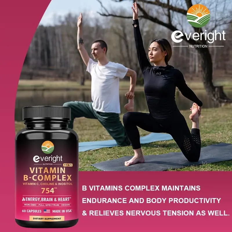 Vitamin B Complex for Energy Brain & Heart Support - with B1 B2 B3 B5 B6 B7 B8 B9 B12 with Vitamin C Choline Inositol — image 6