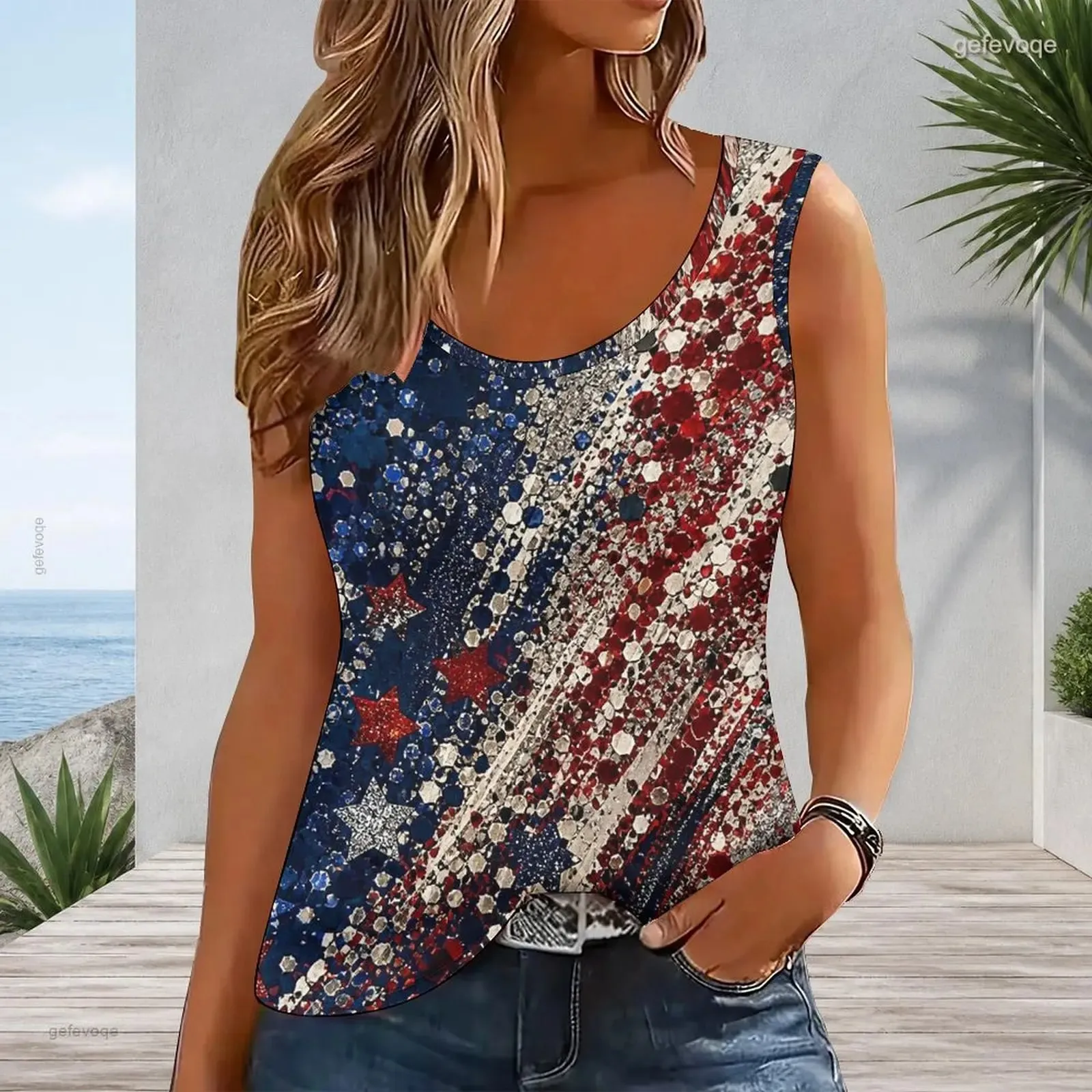 Ladies U Neck Tank Top Sleeveless Slim Basic Vest Simple Casual Undershirt Custom Printed Women Inner Outer Tops