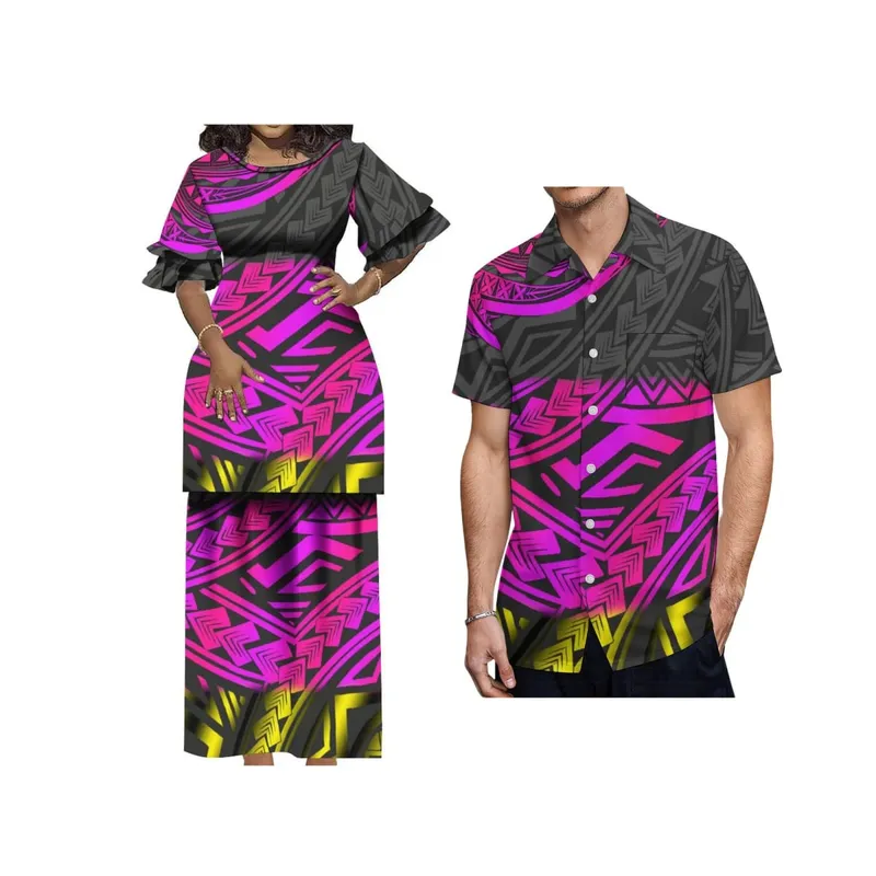 Custom Polynesian Clothing Top And Skirts Women 2 Piece Sets New Arrival Summer Round Neck Petal Sleeve Samoa Puletasi — image 7