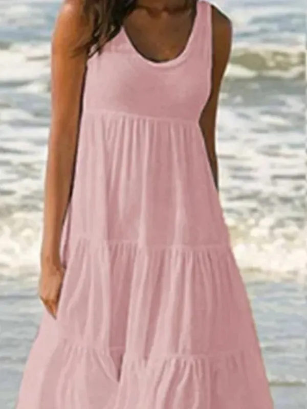 Oversized O Neck Sleeveless Ruffles Loose Beach Dress Women Boho Solid Color Plus Size Elegant Sundress Club Party Vestidos — image 5