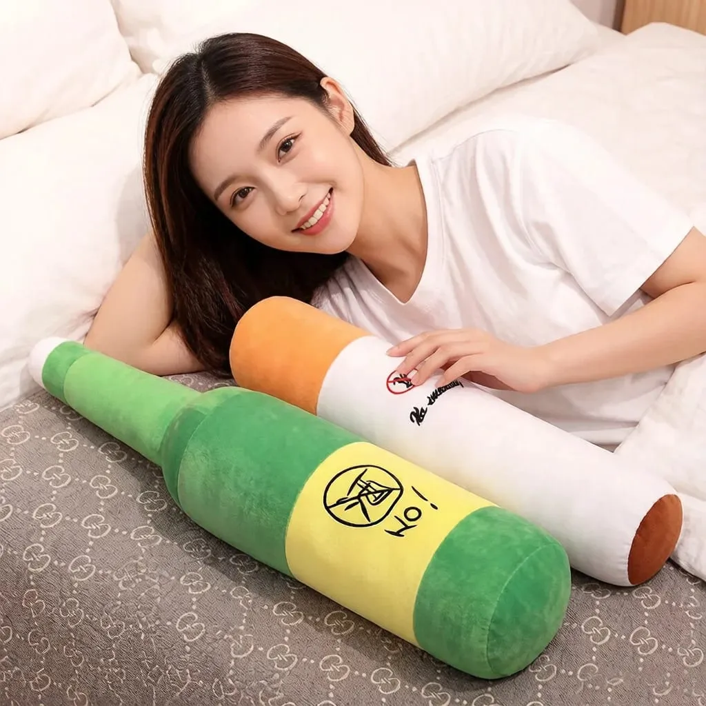30/50cm No Smoking Cigarette Green Wine Bottle Stuffed Plush Toy Creative Funny Like Real Man Plushie Prop Gift