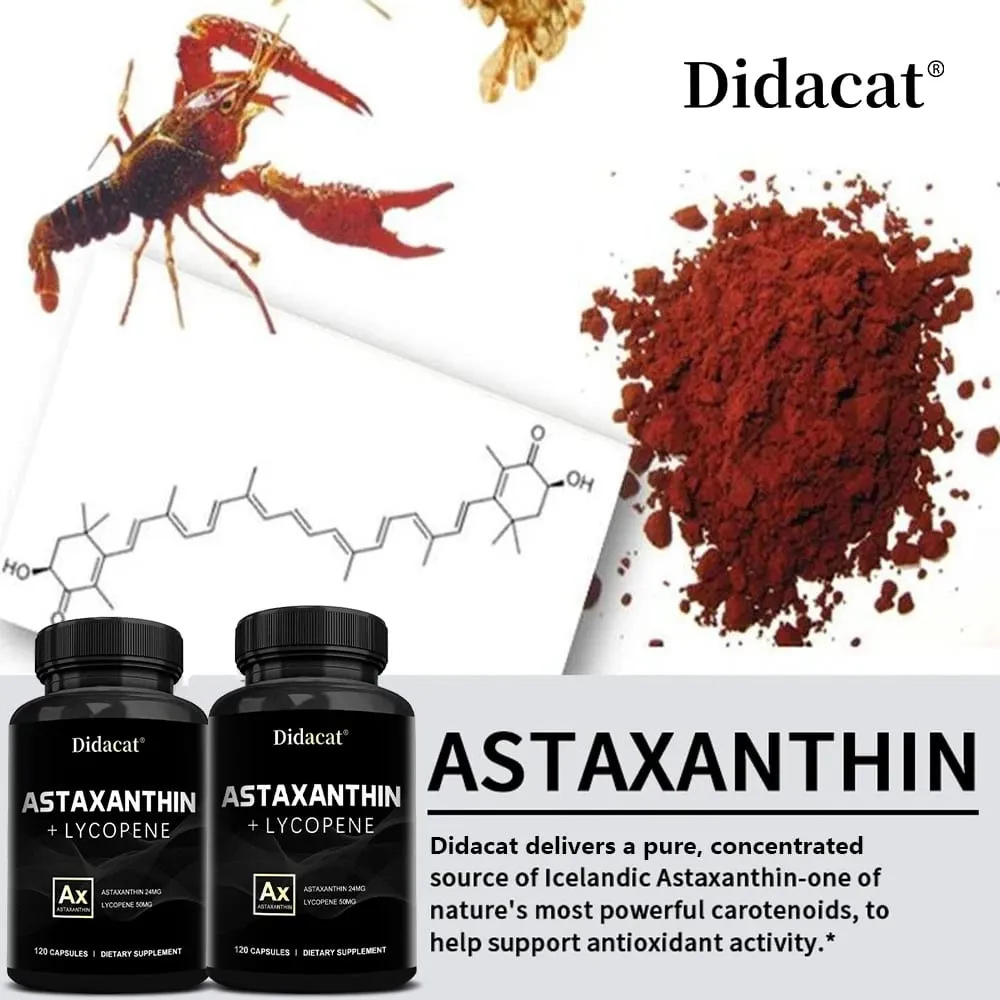 Astaxantina islandese 24 mg + licopene 50 mg Integratore alimentare antiossidante immunitario cuore cervello articolare - 120 Capsule — image 2