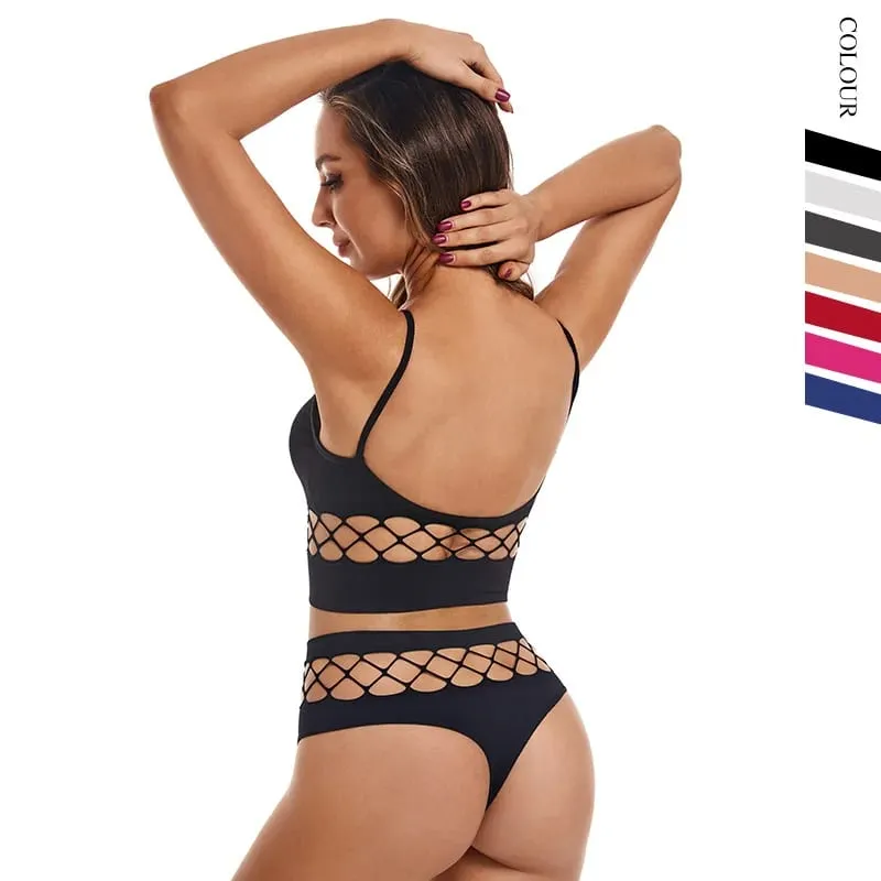 Set di lingerie sottile scavato per le donne Reggiseno push up con busto piccolo senza fili Canotta sportiva traspirante taglie forti — image 4
