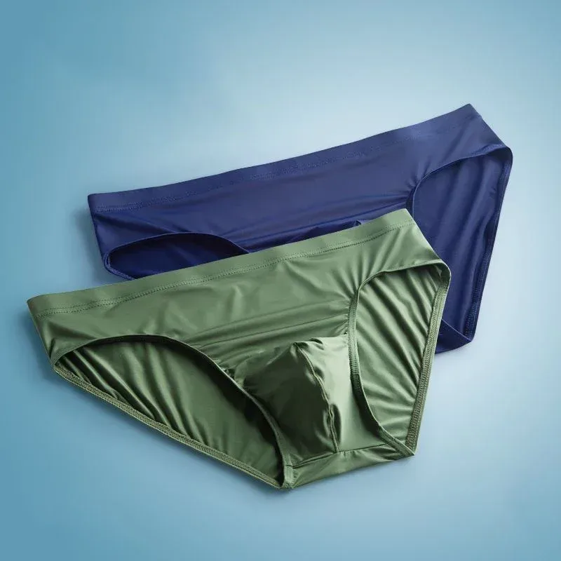 2pcs Ice Silk Men Bulge Pouch Briefs Silk Smooth Nylon Underwear Low Waist U Convex Male Panties Europe Size M-XXL — image 11