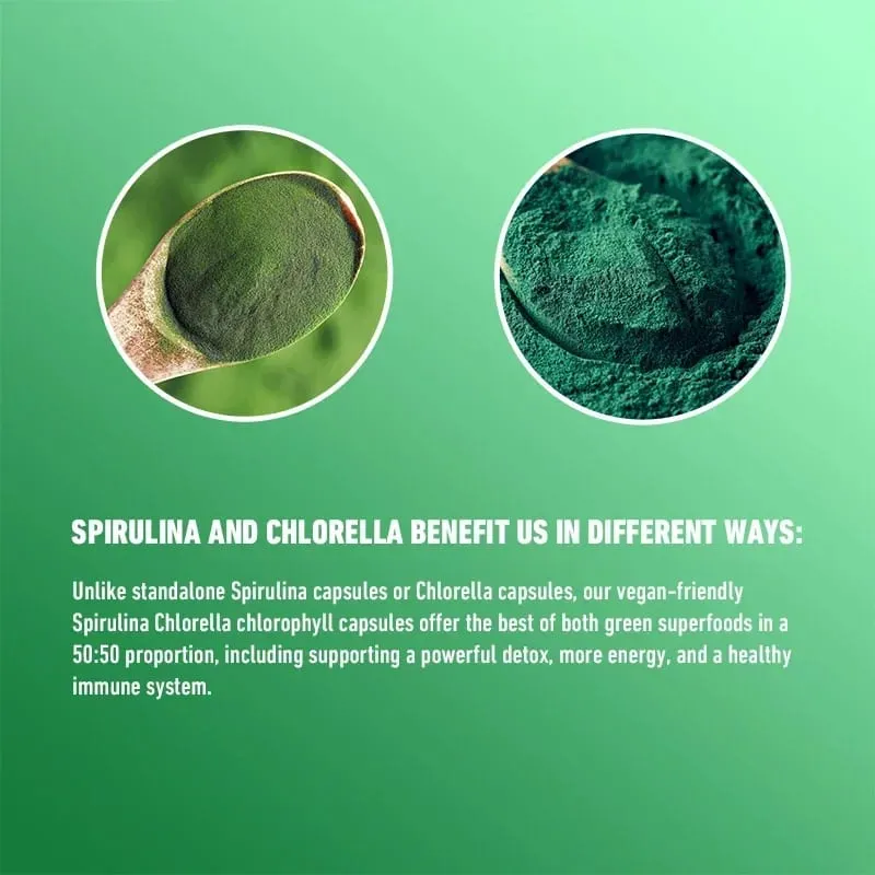 Spirulina Chlorella Kapsler - Understøtter hjerte-kar- og immunsystemets sundhed Kraftig antioxidant — image 6