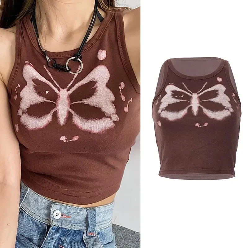 90s Women Sexy Goth Cami Top Y2K Aesthetic Black Sleeveless Backless Halter Crop Vest E-girl 2022 Vintage Summer Tank Top Clothe — image 36