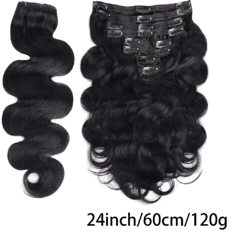 Body Wave Clip In Human Hair Extensions Full Head Brazilian Virgin Hair Clip on Hair Extension for Women 8 Pcs/Set 120Gram Weft — image 2