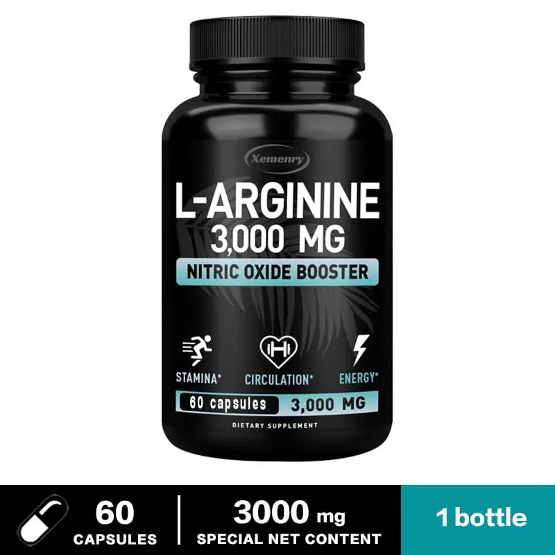 L-Arginine Capsules 3000mg - Nitric Oxide Boosters - Improve Energy Endurance Performance Build Muscle Mass — image 8