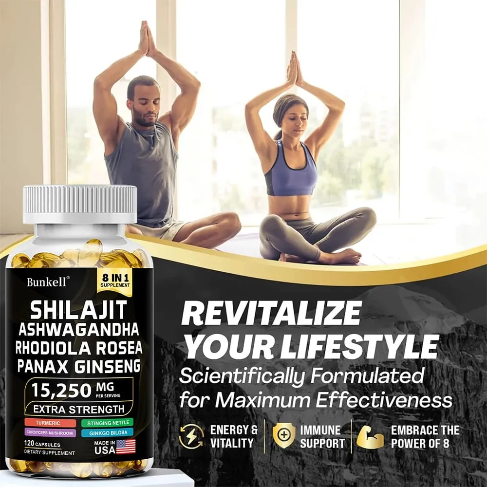 15250mg Shilajit Capsules with Ginseng Ashwagandha Turmeric Energy Supplement Muscle Mass Endurance — image 2