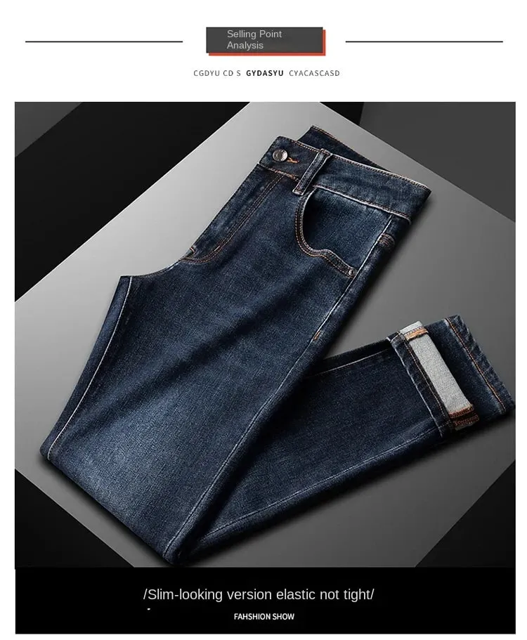 Light Luxury Blue Jeans Men's Autumn and Winter Thick 2024 New Simple and Versatile Casual Stretch Slim High-End Trousers — image 9