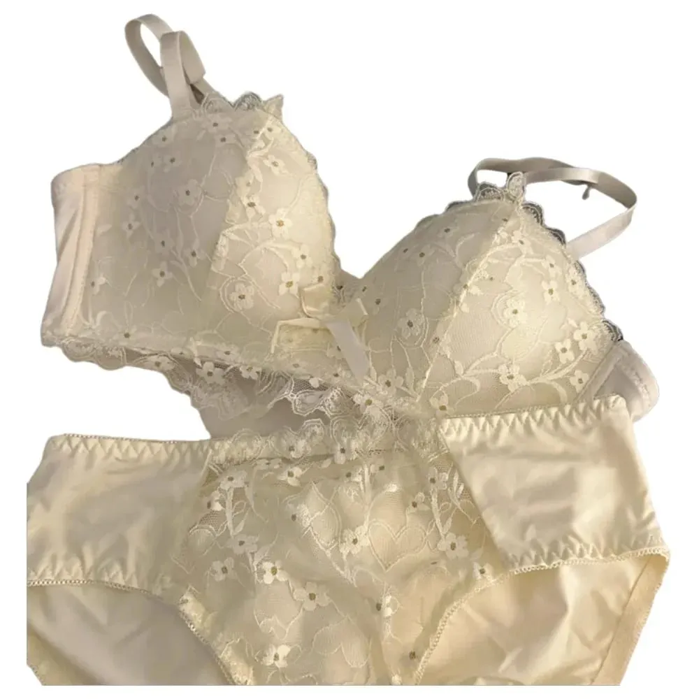 Sexy Embroidered Underwear Small Breasts Gathered Without Steel Ring Top Support Anti-Sagging Breathable Lace Lace Bra Set — image 1