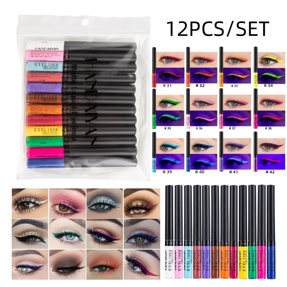 12 Colors Waterproof Eyeliner Pen Set Matte Long Lasting 24 Hours Fluorescent Eye Liner Pencils for Face Makeup Decoration — image 2