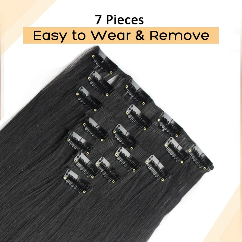 7Pcs/Set 16 Clips Hair Extension Black Long Straight Natural Hair Ombre Hairpiece Heat Resistant Fiber For Women Hairstyle — image 4