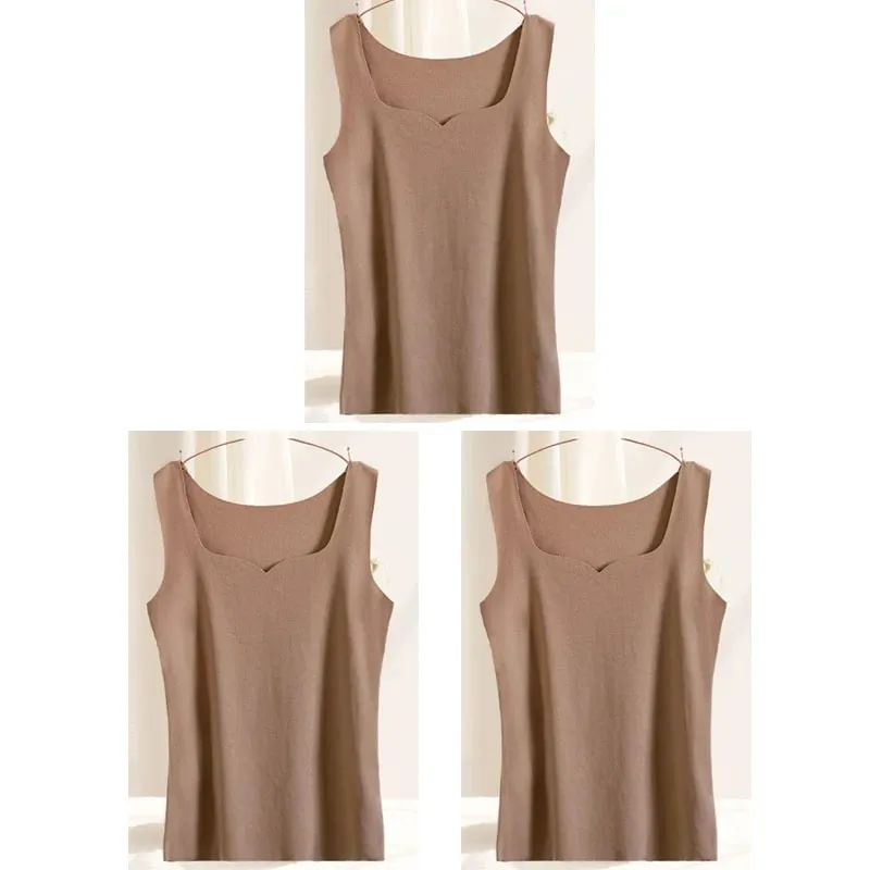 3pcs Women Thermal Tops Girls Traceless Solid Color Vest Base Layer Warm Tank Top Autumn Winter Female Sexy Slim Camisole