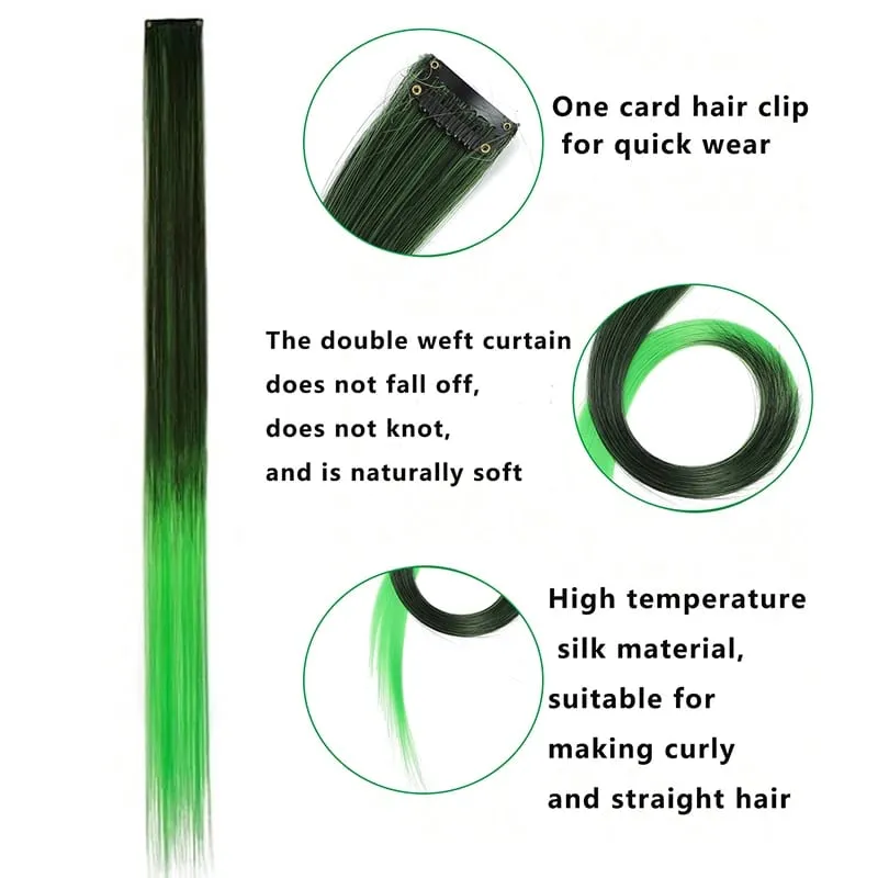 22 inch Colored Hair Extensions Straight Hairpiece 6pcs Colorful Hair Party Highlights Clip in Long Synthetic for Girls Women