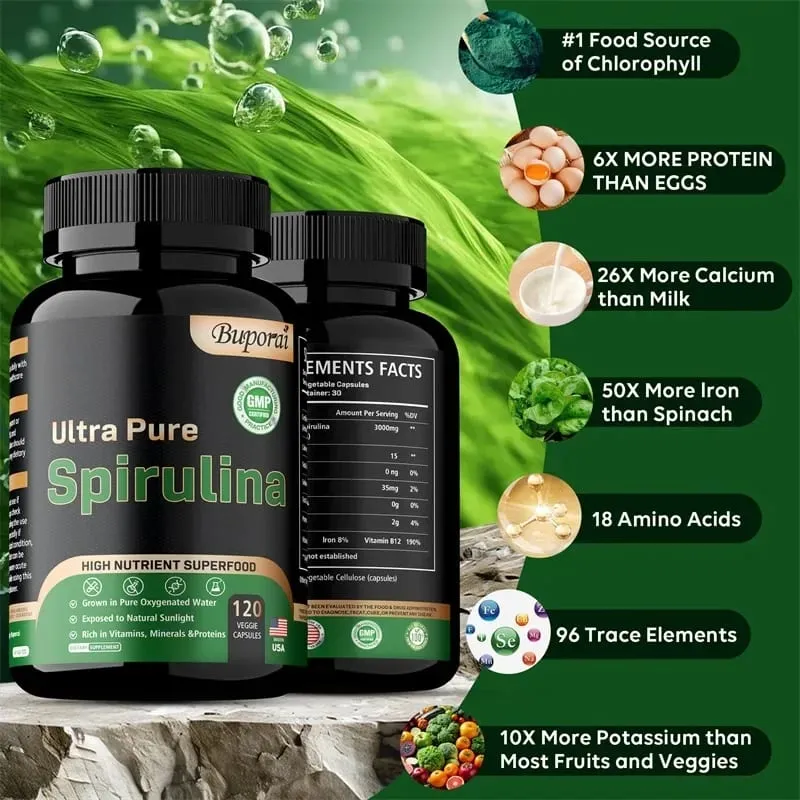 Organic Spirulina - Detoxification Immune System Cardiovascular Antioxidant Improve Digestive HealthSupplementsSupplements — image 4