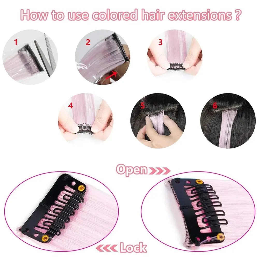 22 inches Colored Party Highlights Clip in Hair Extensions for Girls Multi-colors Straight Hair Synthetic Hairpieces — image 4