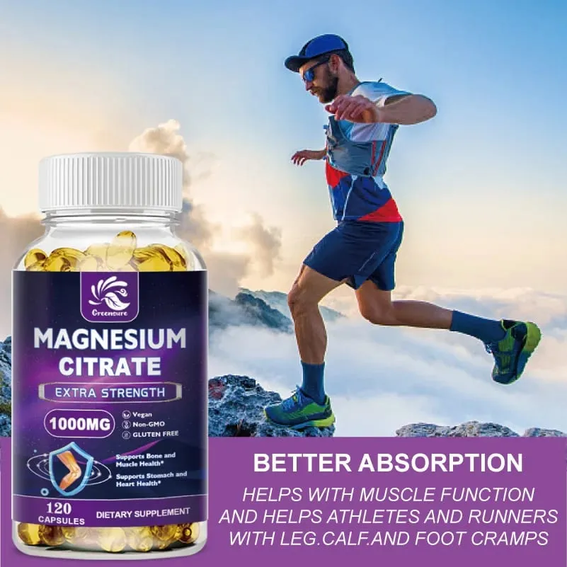 Magnesium Citrate Capsule 1000 Mg - Support for Women & Men Non-GMO Veggie Capsules - 60/120 Capsules
