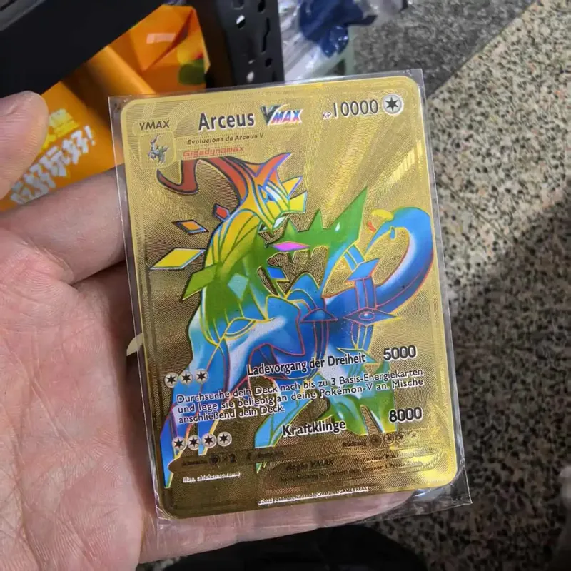 Pokemon Metal Cards in Deutsch Terastal Pikachu Arceus Charizard DIY Trading Flash Card Anime Cartoon Gift