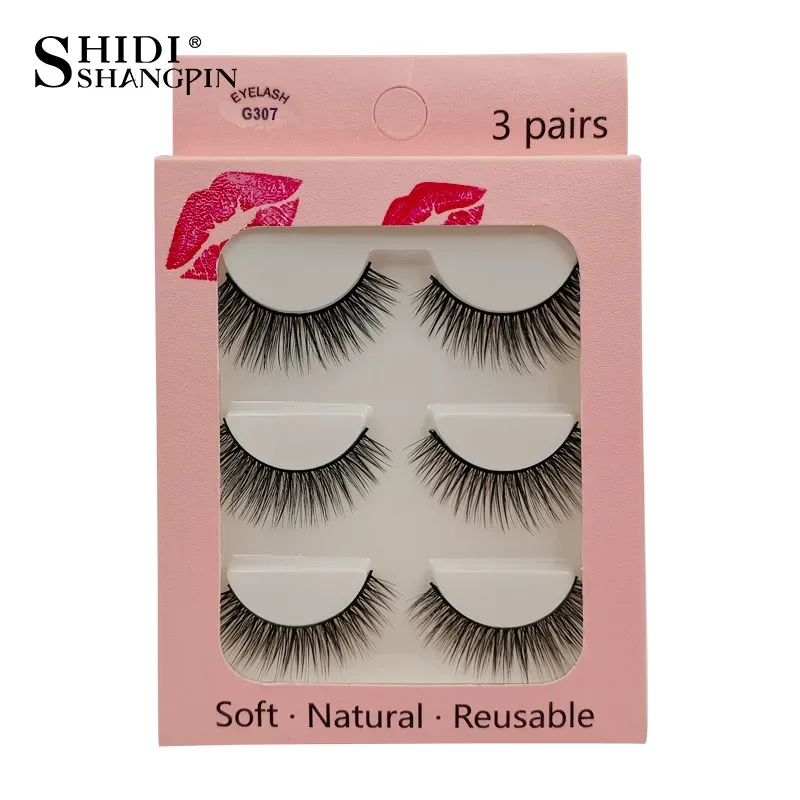 Faux Cils 3 Pairs False Eyelashes Natural Long 3D Mink Lashes Soft Fluffy Wispy Handmade Fake Lashes Eye Makeup Tools Maquiagem