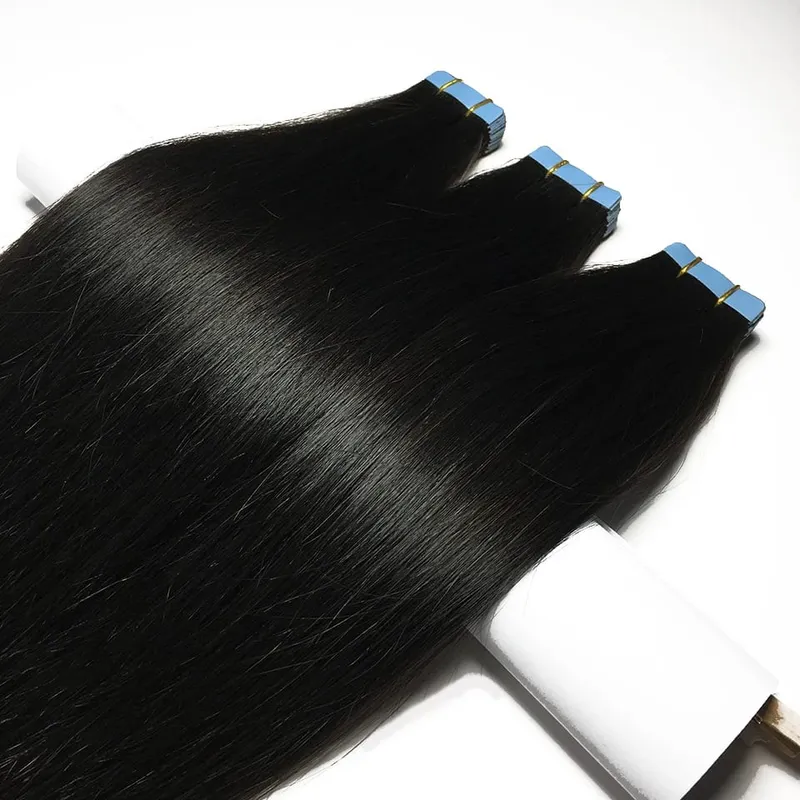 Tape In Straight Human Hair Extensions Brazilian Hair Adhesive Extensions Skin Weft Black Brown 100% Real Human Hair for Women — image 6