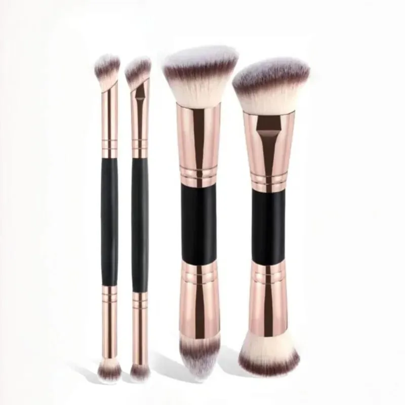 Conjunto de pincéis de maquiagem básicos de ponta dupla, 4 unidades, com caixa, bases, pó, blush, detalhes para pincéis de sombra, viagem para iniciantes — image 8