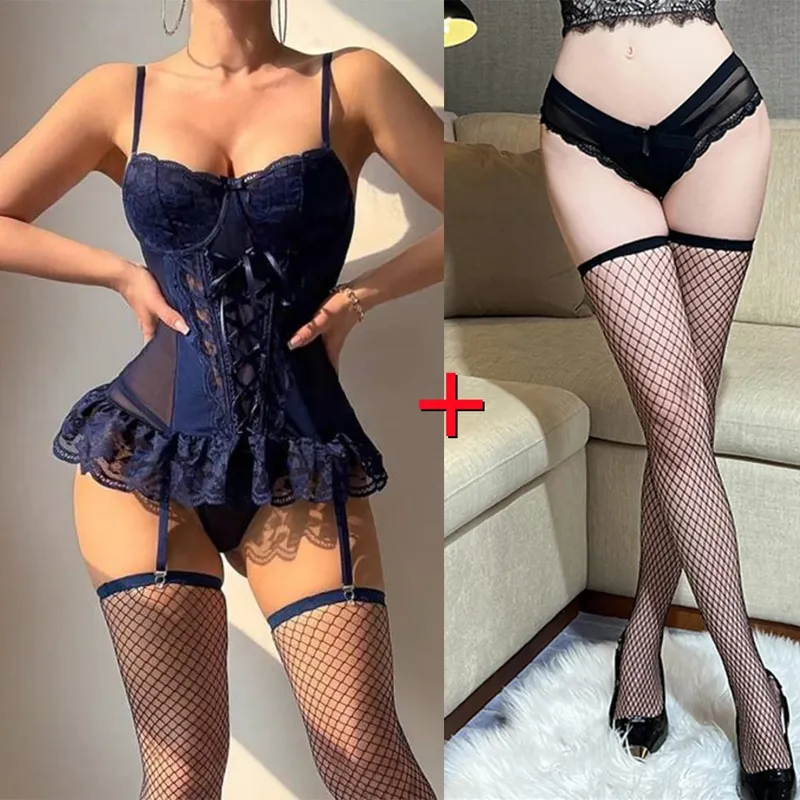 섹시한 란제리 세트 여자 레이스 투명 속옷 간략한 세트 브래지어는 Breves 세트를 밀어 얇은 섹시한 에로틱 레이스 브래지어와 팬티 세트 — image 10