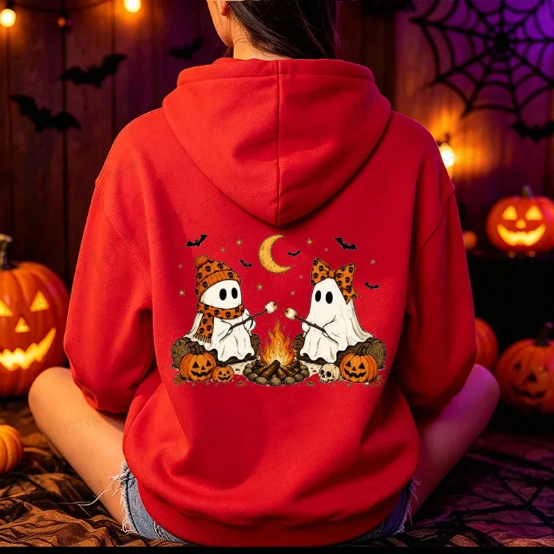 ハロウィン キュート ゴースト キャンプ 秋 メンズ レディース パーカー ヴィンテージ スウェット 秋 パンプキン フード付き パーカー 不気味なシーズン スポーツウェア