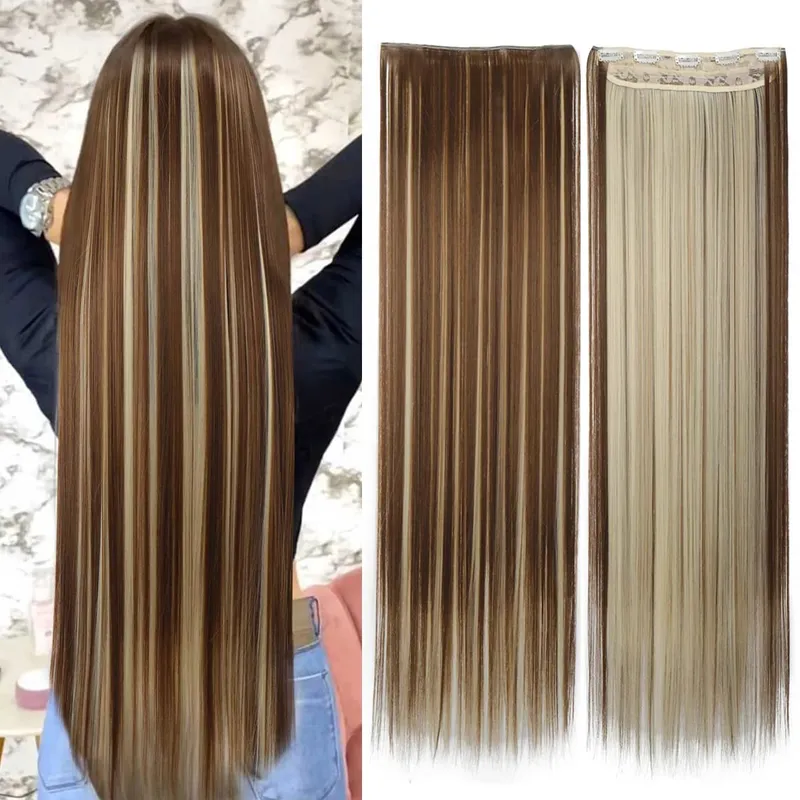 WTB Synthetic 100cm 5 Clip In Hair Extension Heat Resistant Long Straight Black Fake Hairpiece for Women Natural Fake Hair 5 Siz — image 18