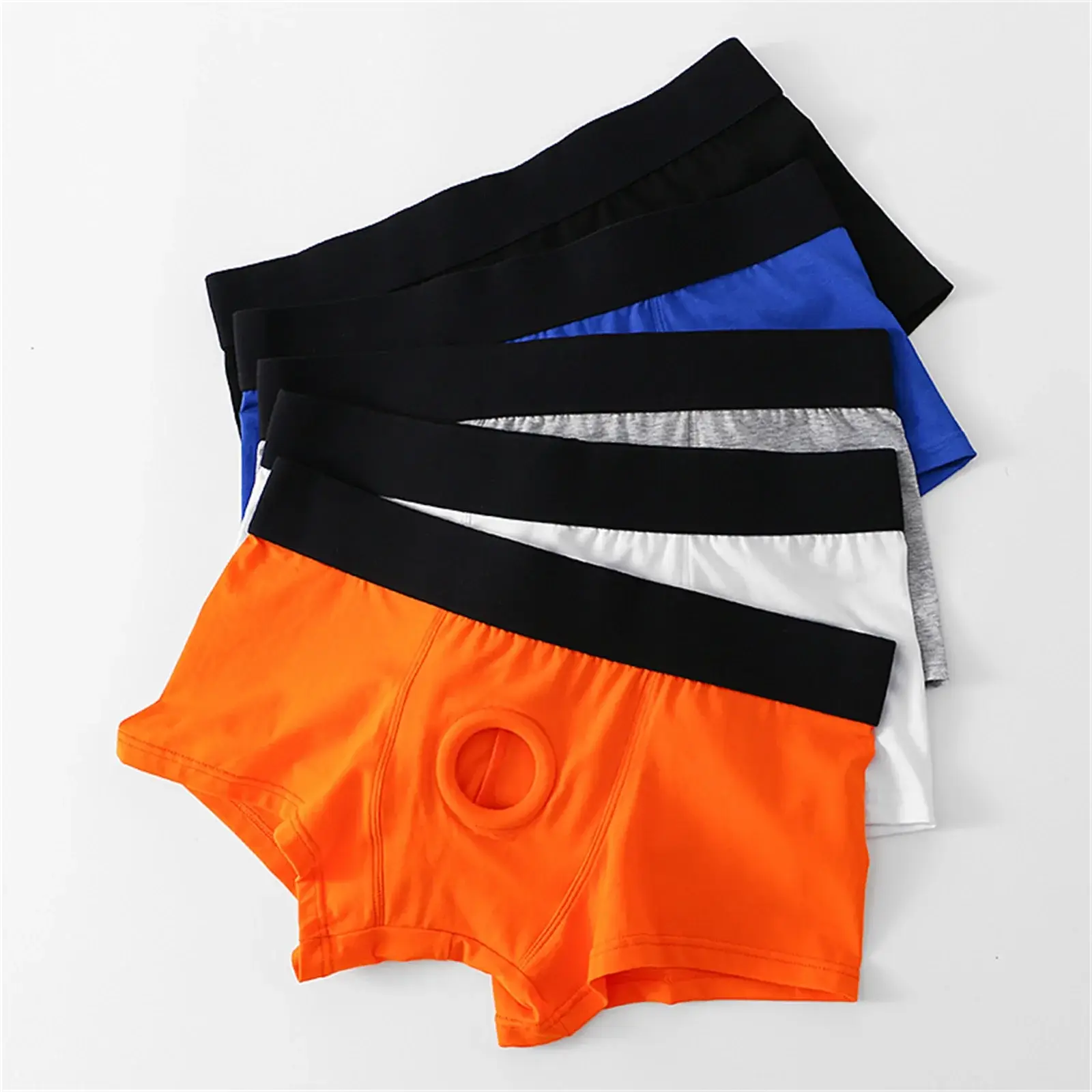 Herren-Boxershorts mit Vorderloch-Beutel, Unterwäsche, Silikon-Cockring, sexy Boxershorts, breiter Bund, Baumwollunterhose, aushöhlen, Dessous — image 12