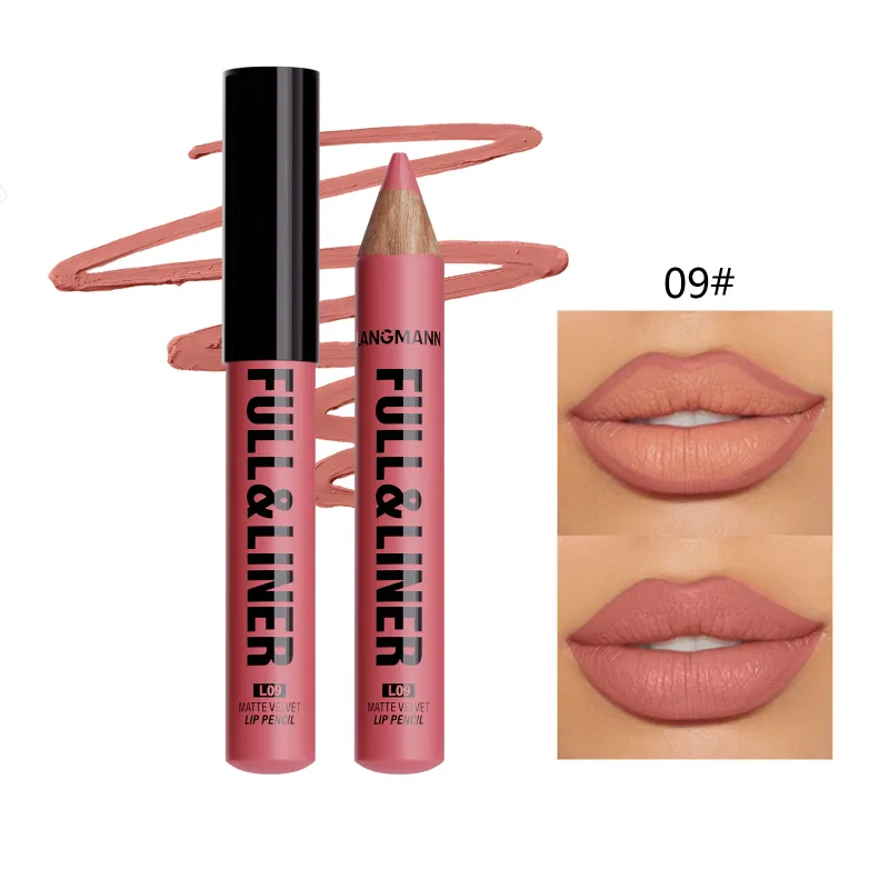 Matter Lipliner-Lippenstift, Holzstift, schneidbar, Lipliner hält lange, klebt nicht an der Tasse, verblasst nicht — image 15