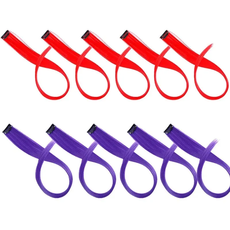 10PCS/Pack Synthetic Colored Party Highlights Clip in Hair Extensions for Girls Omber Colors Long Straight Hairpieces — image 14