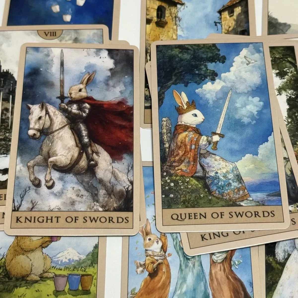 Rabbit Tarot Deck 78pcs Bordspellen Engelse aquarelkaarten Leuke waarzeggerijkaarten — image 5