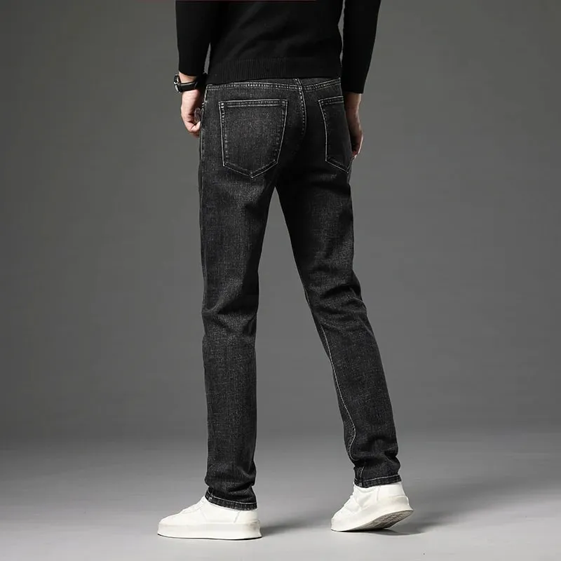 2025 Fall New Men's Cotton Stretch Slim Jeans Straight Version Business Fashion Denim Pants Vintage Blue Brand Trousers Black