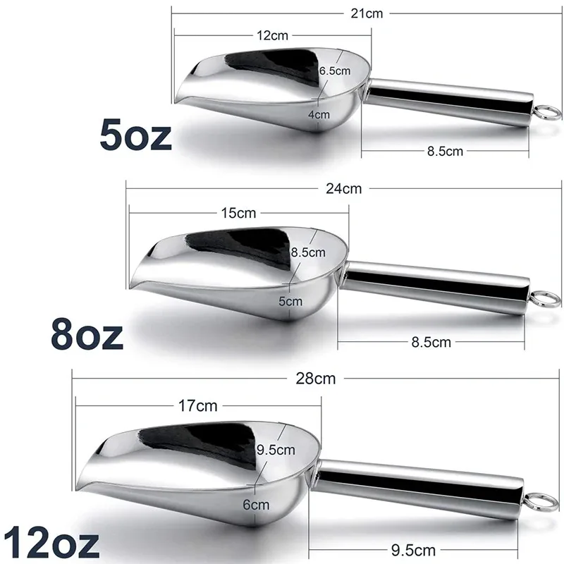 Stainless Steel Ice Shovel Multifunctional Ice Flour Sugar Scoop with 5/8/12 Ounce Ice Scooper for Ice Maker Bar Kitchen Tool — image 6