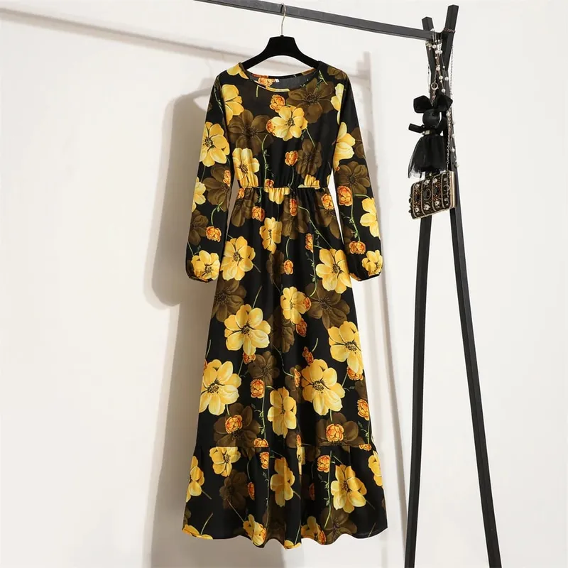 Spring Summer Women Maxi Dresses Casual Full Sleeve Floral Printed O-neck Woman Bohe Beach Party Long Dress Mujer Vestidos — image 28