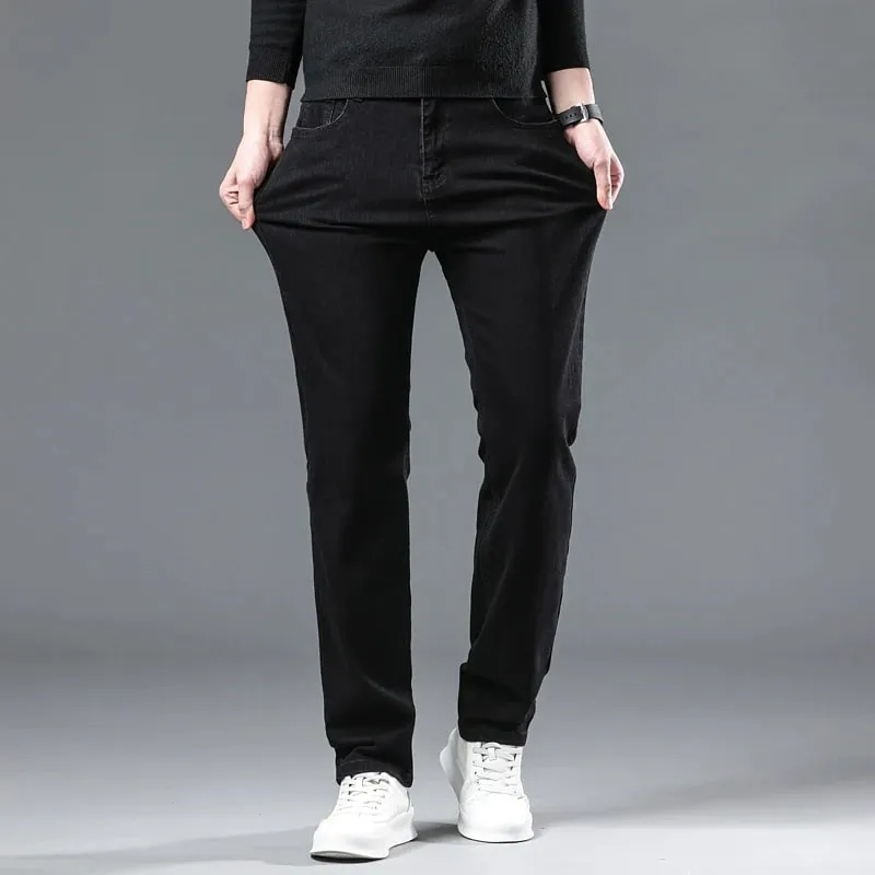 Autumn Black Men Straight Jeans Business Casual Stretch Classic Denim Pants Regular Fit Comfortable Denim Trousers Male