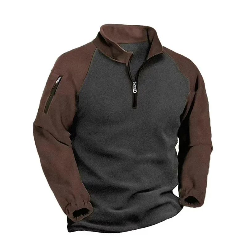 Autumn Winter Men's Fleece Hoodies Half Zipper Patchwork Pullover Coats Men Fashion Outdoor Warm Sweatshirts Male Casual Hoodies — image 5