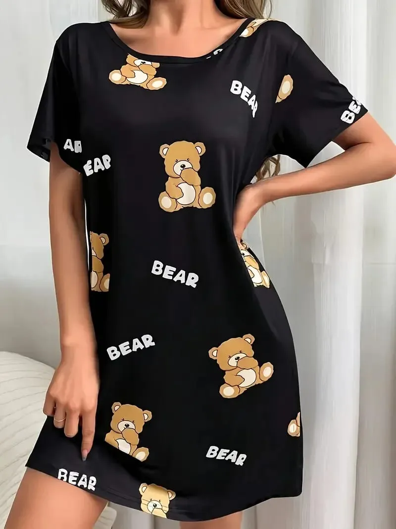 Women's Spring/Summer Fashion Bear Print Mid-Length Dress - Suitable for Daily Wear — image 5