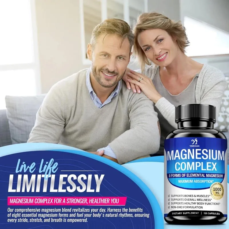 Suplemen Kompleks Magnesium 1000mg -Magnesium Glycinate Citrate Malate Taurate Chelated untuk Tenaga Pemulihan Otot Tulang